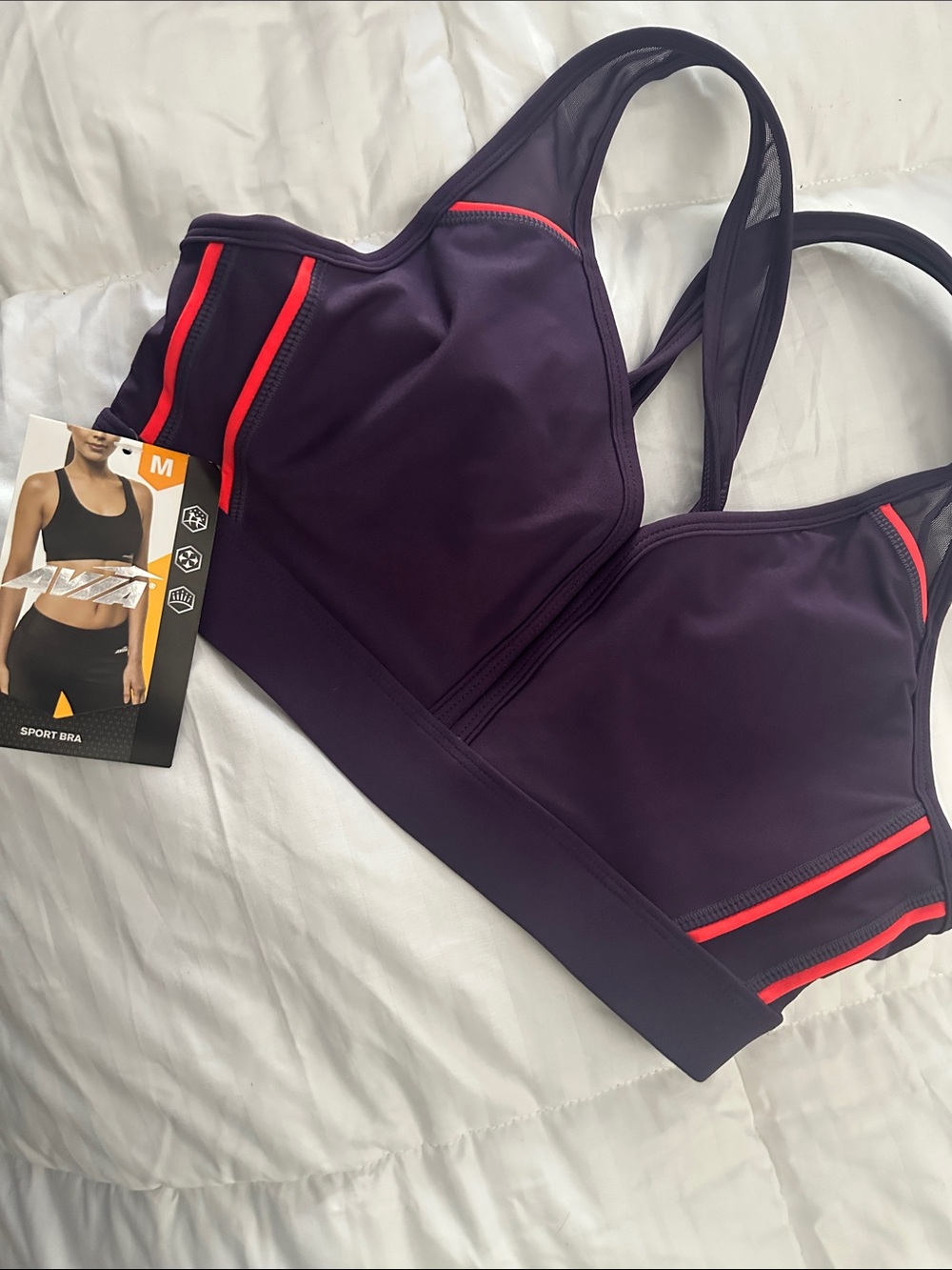 Avia Deep Purple Sports Bra with Pink Accents
